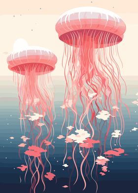 Pink Jellyfish in Ocean