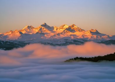 Snowy Mountain Range at Sunset