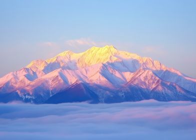 Snowy Mountain Peak at Sunset