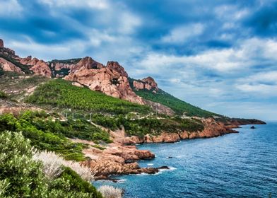 Coastal Cliffs and Blue Sea in Esterel France