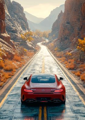 Red Sports Car on Mountain Road