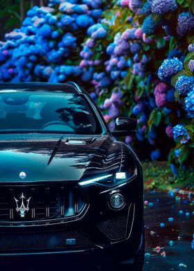 Black Maserati SUV with Flowers