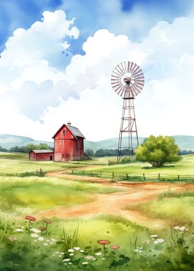 Red Barn and Windmill