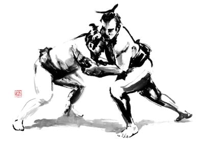 Sumo Wrestling Ink Painting