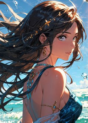 Anime Girl with Ocean View