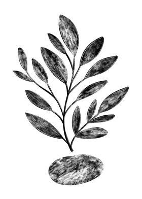 Black and White Batik Plant Illustration