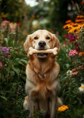 Golden Retriever with Bone