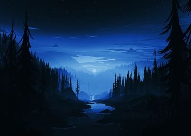 Night Forest Landscape