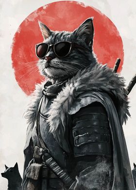 Samurai Cat with Sunglasses