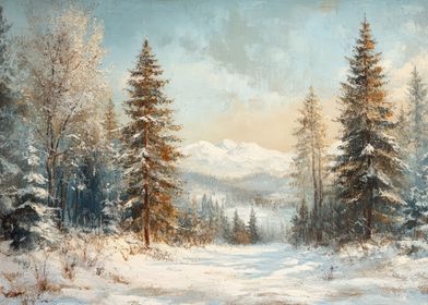 Snowy Forest Mountain Path Landscape