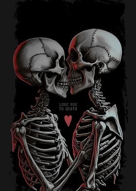 Skeleton Couple Kiss