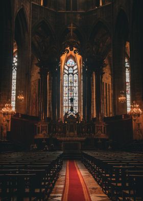 Cathedral Interior with Stained Glass