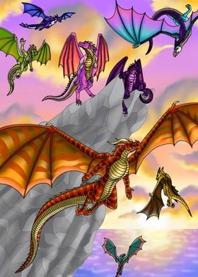 Dragons Flying At Sunset