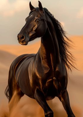 Black Horse Running in Desert