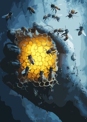 Honeycore Honeycomb Hand with Bees