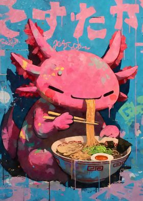 Kawaii Axoloti Eating Ramen