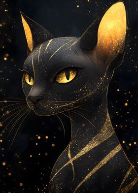 Golden Sphynx Cat Starry Night