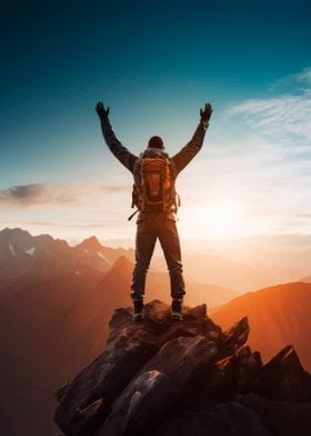 Hiker on Mountain Peak