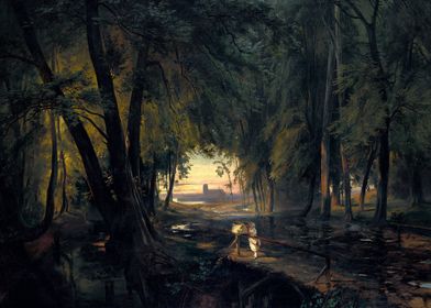 Forest Path at Sunset