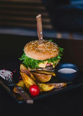 Juicy Burger with Fries