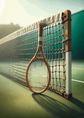 Tennis Racket on Court