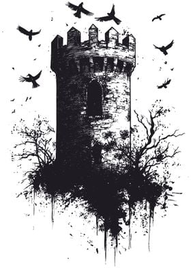 Gothic Tower with Crows