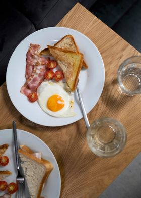 Breakfast Plate with Bacon and Toast