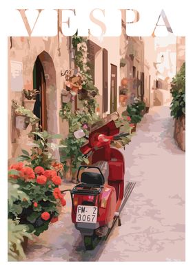 Red Vespa in Italian Alley