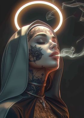 Tattoed Angel Smoking