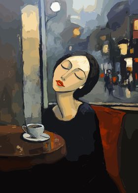 Woman in Cafe at Night