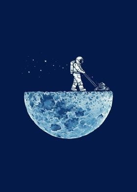 Astronaut Mowing the Moon