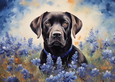 Black Lab in Bluebonnets