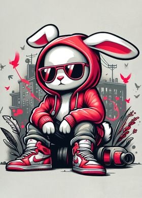 Cool Bunny in Red Hoodie