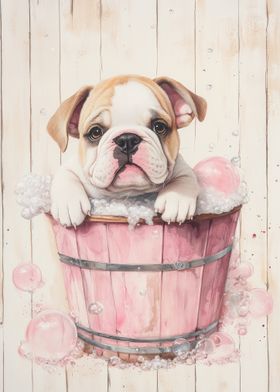 Bulldog Puppy in Pink Tub