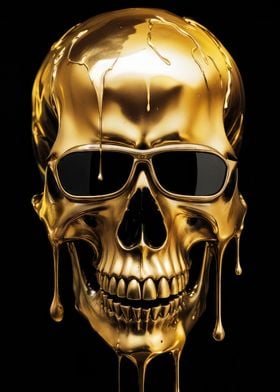 Golden Skull with Sunglasses