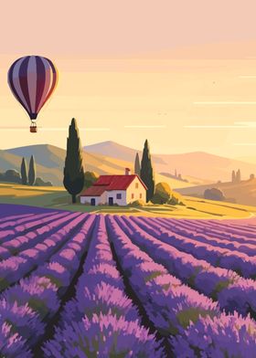 Lavender Field House Sunset Air Balloon