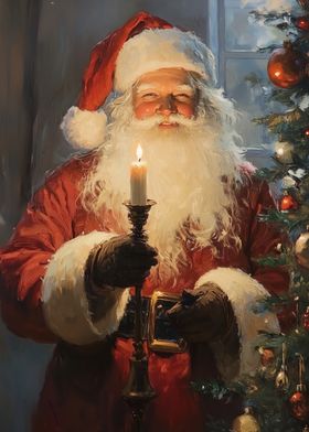 Vintage Santa Claus with Candle Painting