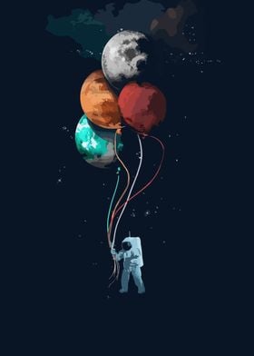 Astronaut with Planet Balloons