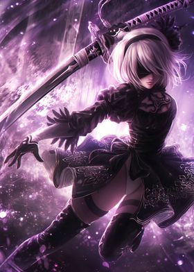 2B Cyberpunk Anime Art