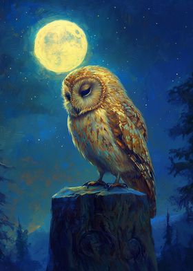 Owl Under Moonlight