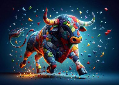 Colorful Patchwork Bull