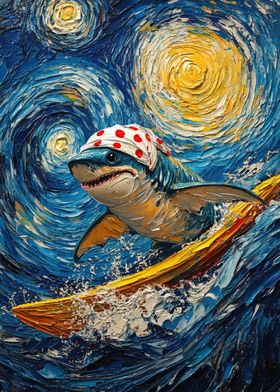 Shark Surfing Starry Night