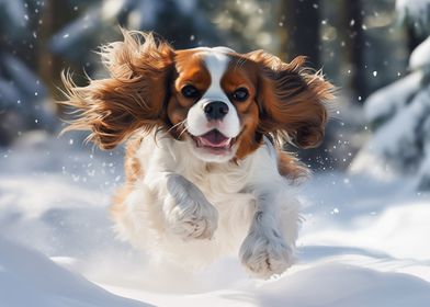 Cavalier King Charles Spaniel Running in Snow