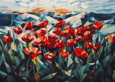 Poppy in Field Cubism Art