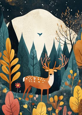 Deer in Forest Night