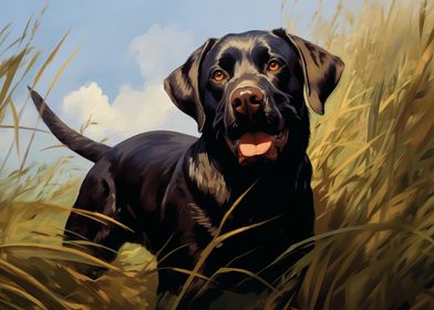 Black Labrador Retriever in Tall Grass