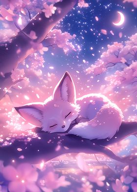 Sleeping Fox in Cherry Blossoms