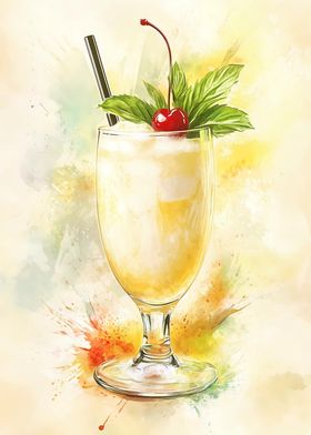 Pina Colada Bliss in Watercolor