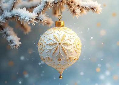 White and gold classic Christmas ornament