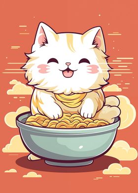 Cute Cat Eating Ramen